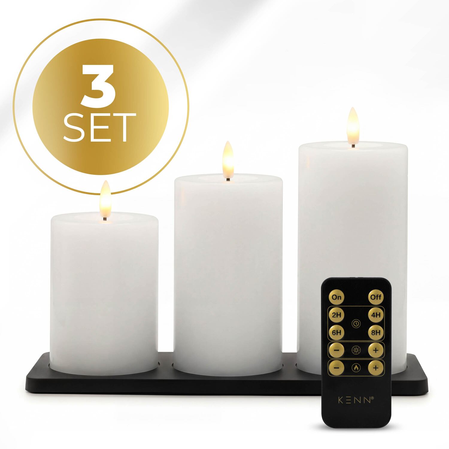 KENN® GlowPro™ Oplaadbare LED kaarsen wit met oplaadstation en afstandsbediening