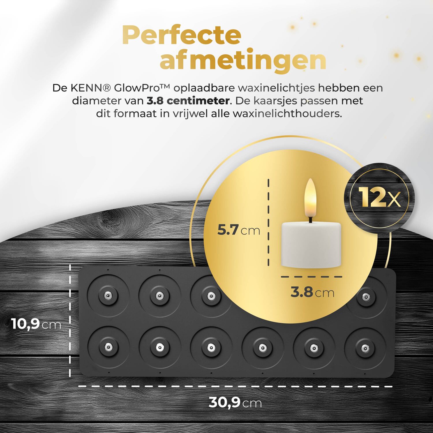 KENN® GlowPro™ Wiederaufladbare Teelichter Abmessungen