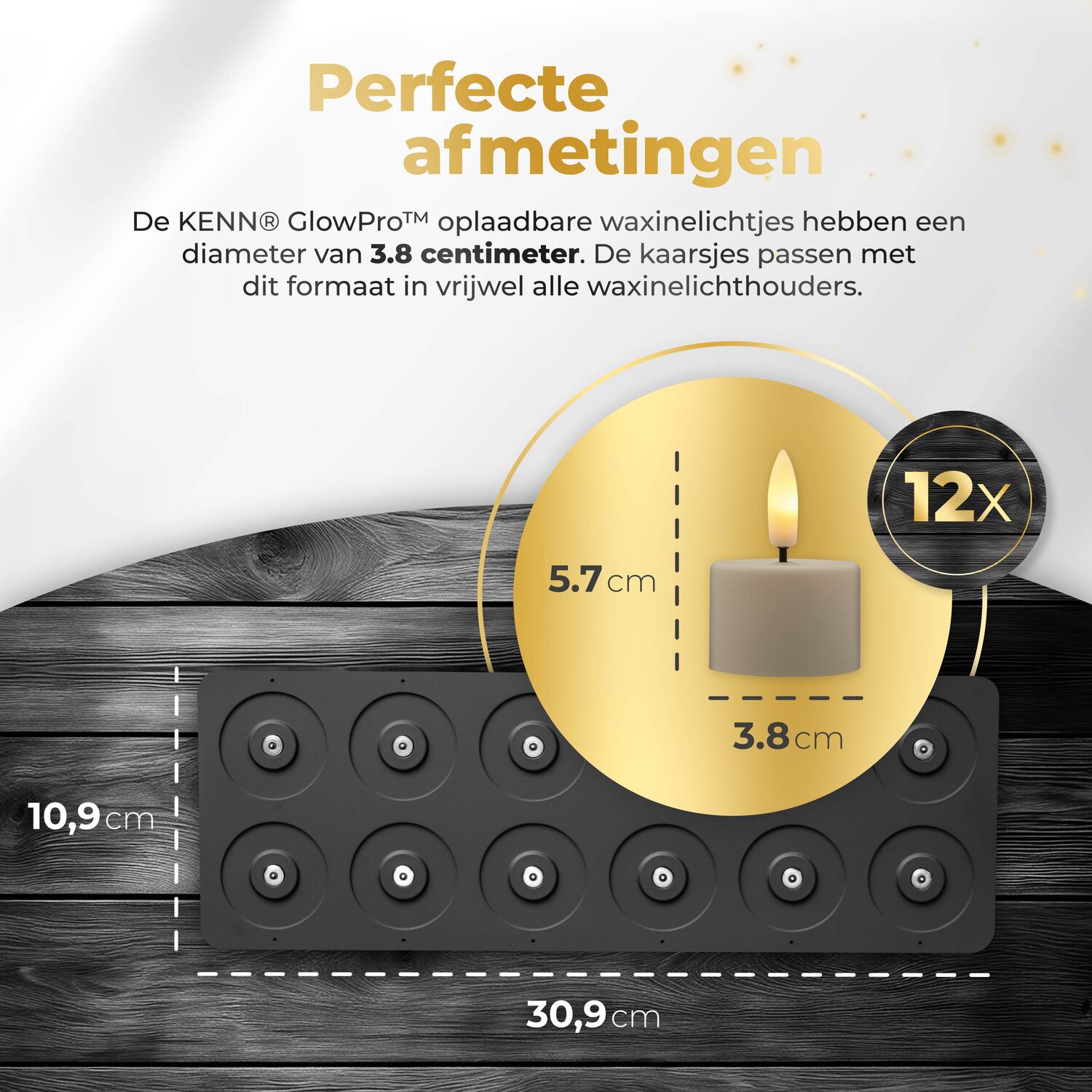 KENN® GlowPro™ Oplaadbare Waxinelichtjes afmetingen