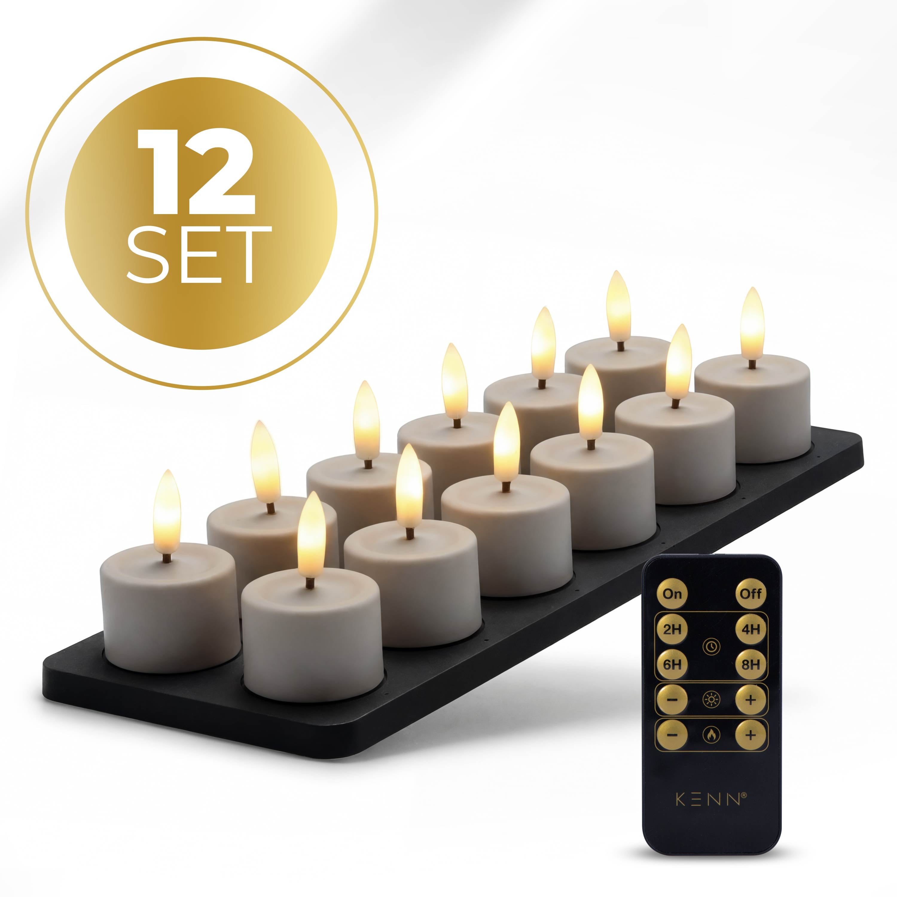 KENN® GlowPro™ Oplaadbare Waxinelichtjes taupe, met afstandsbediening en oplaadstation