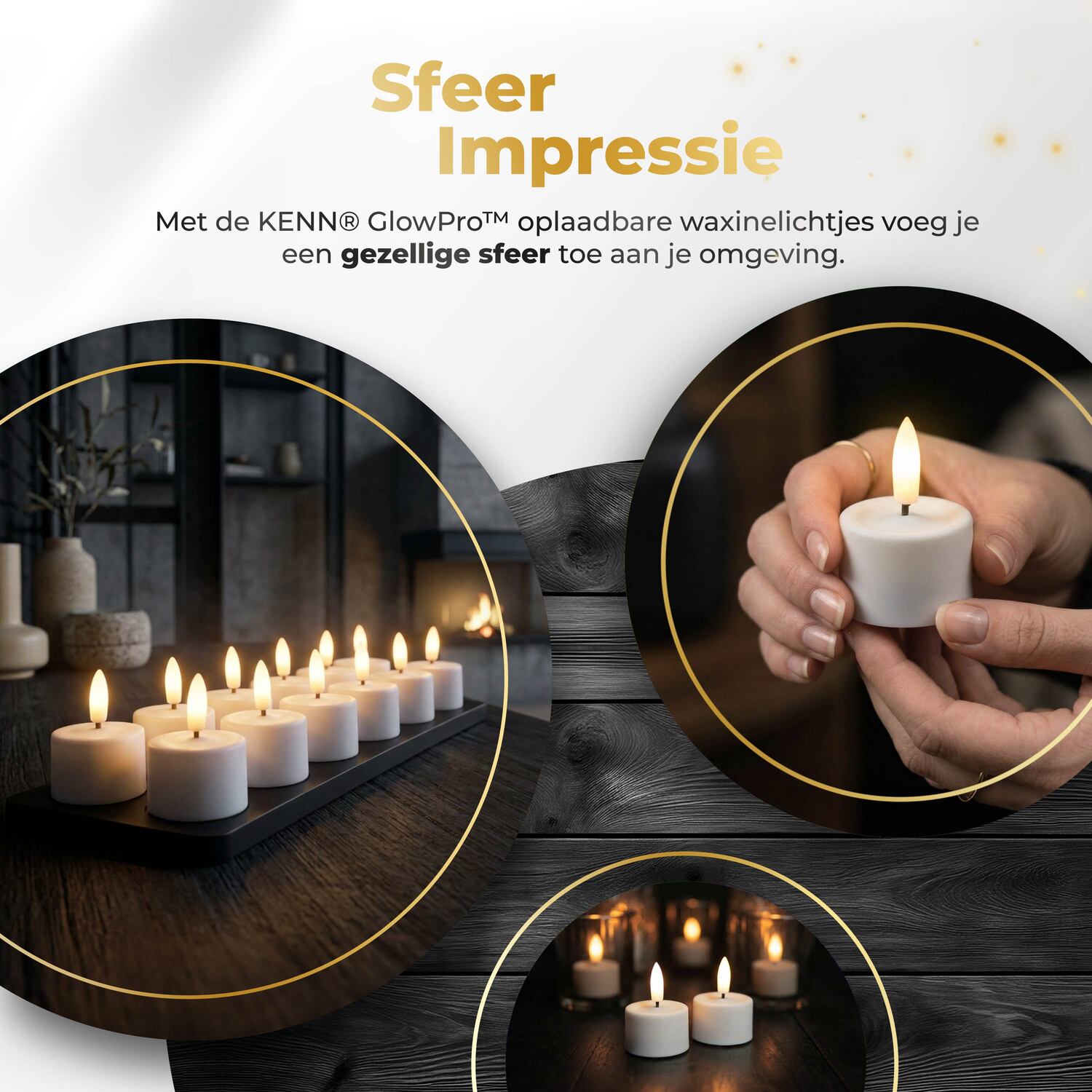 KENN® GlowPro™ Wiederaufladbare Teelichter, weiß, stimmungsvolle Tischbeleuchtung.