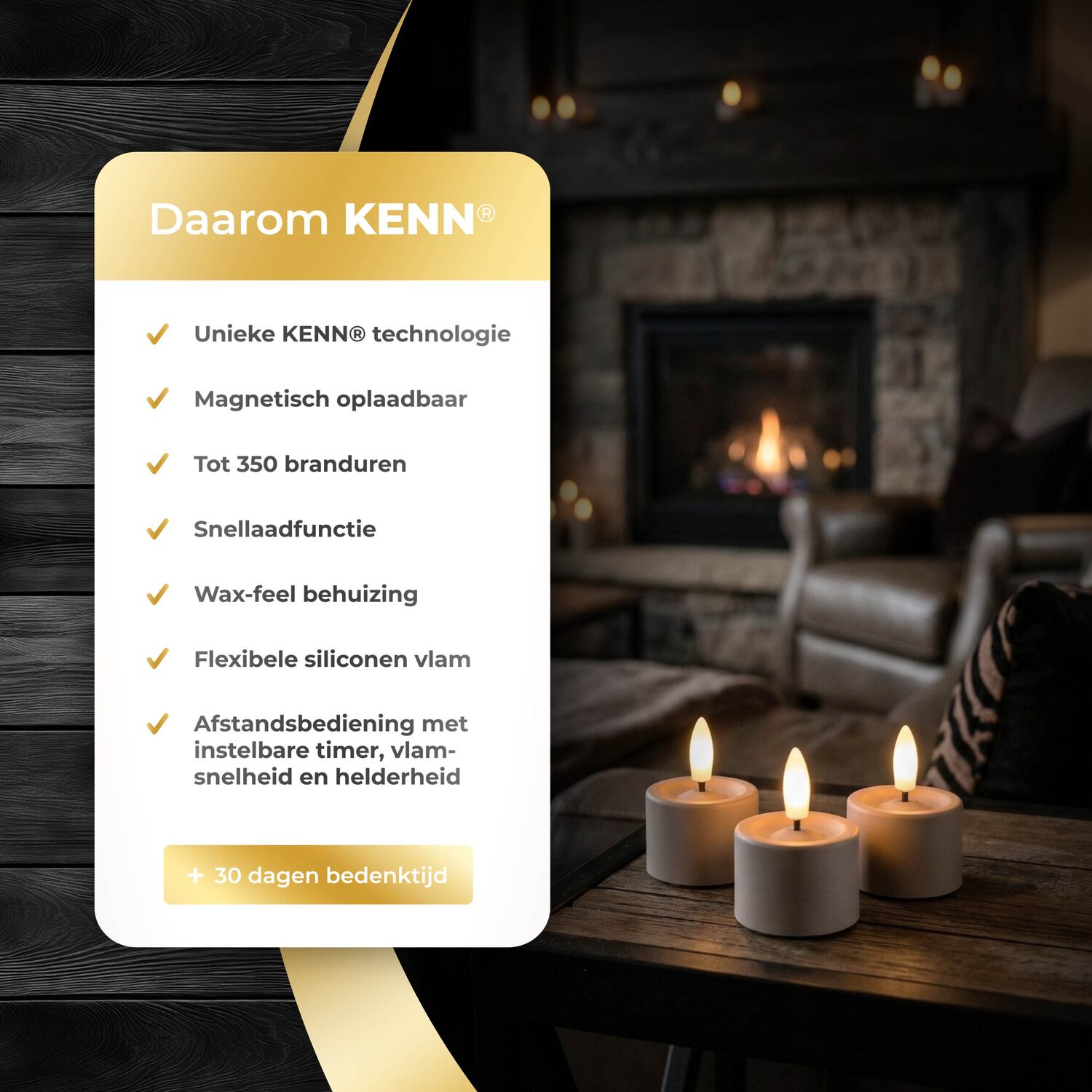 KENN® GlowPro™ Oplaadbare waxinelichtjes set van 6 taupe, KENN overzicht