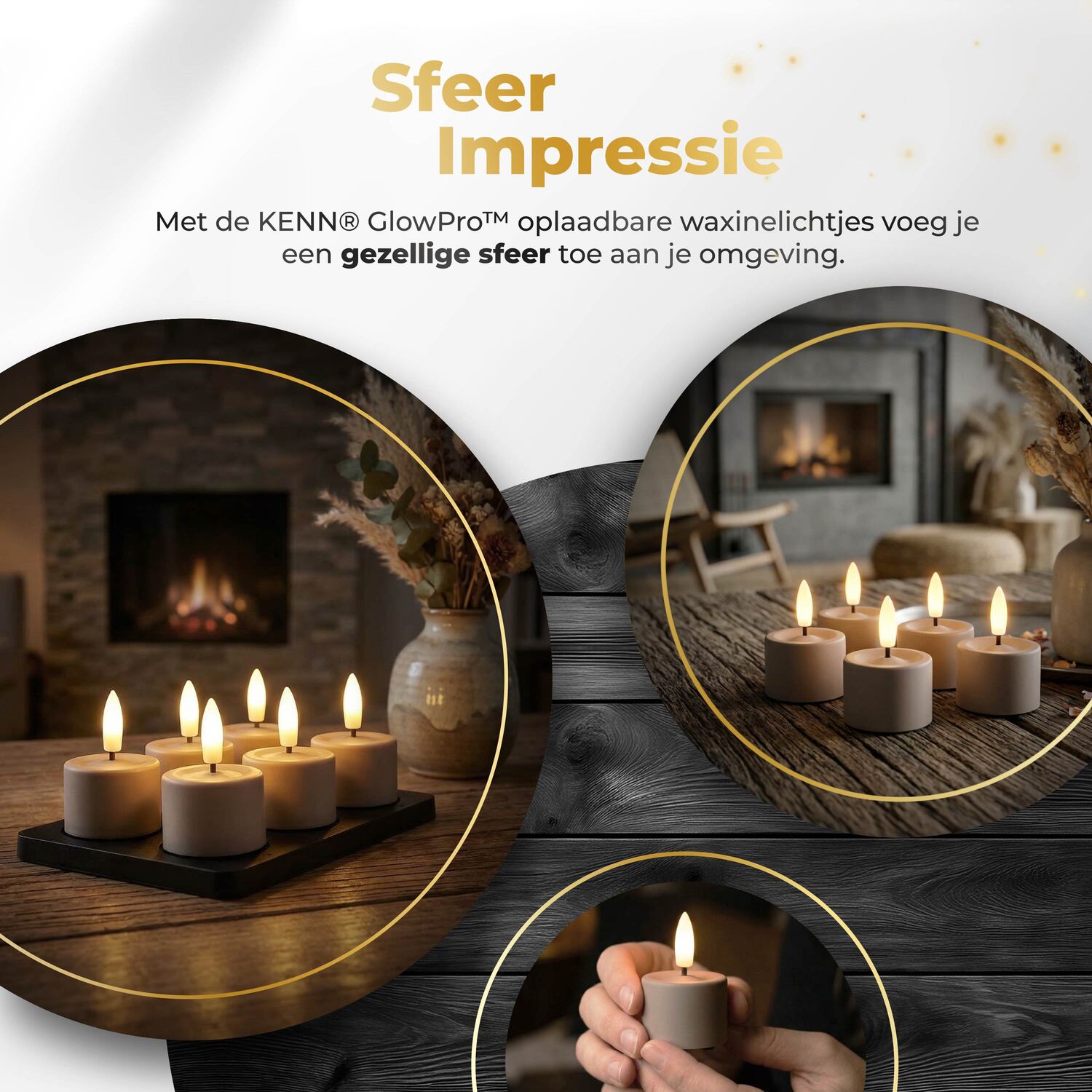 KENN® GlowPro™ oplaadbare waxinelichtjes set van 6 sfeerimpressie