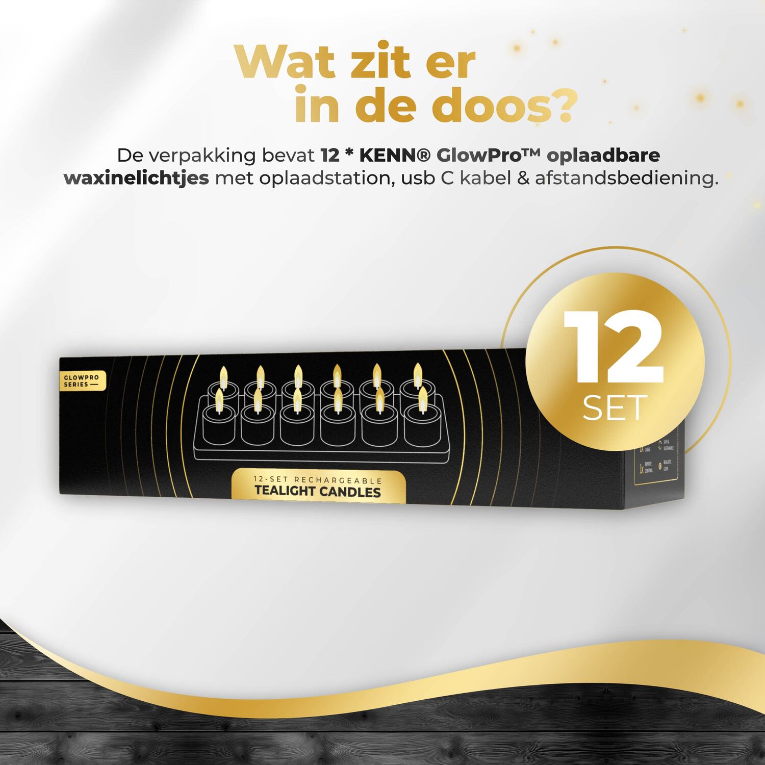 KENN® GlowPro™ Wiederaufladbares Teelicht-Set, 12 Stück verpackung