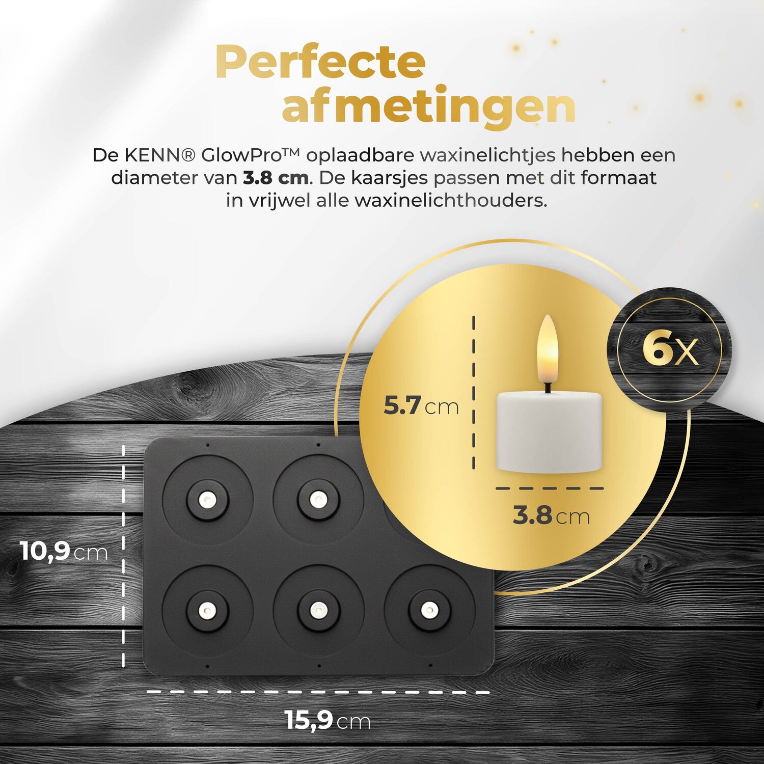 KENN® GlowPro™ Oplaadbare waxinelichtjes wit afmetingen