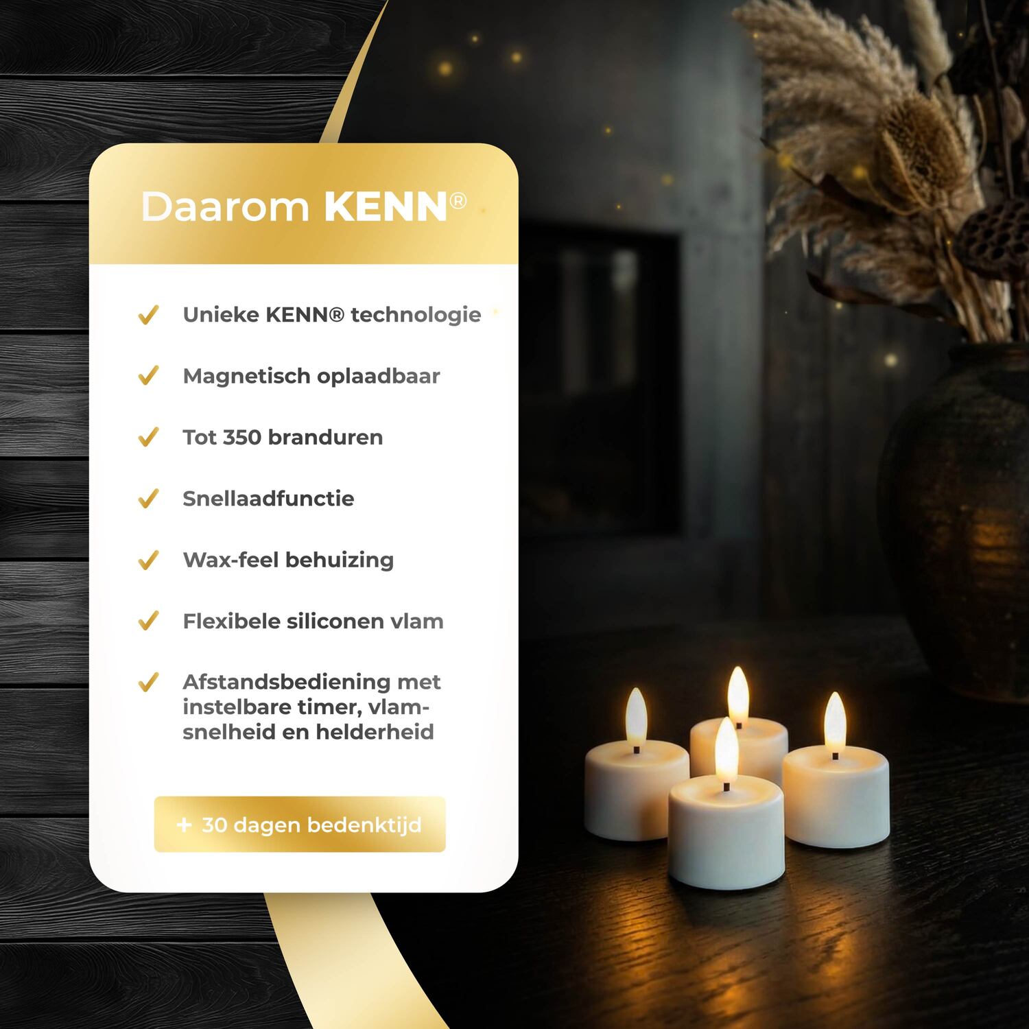 KENN® GlowPro™ Oplaadbare waxinelichtjes wit, daarom kiezen voor KENN