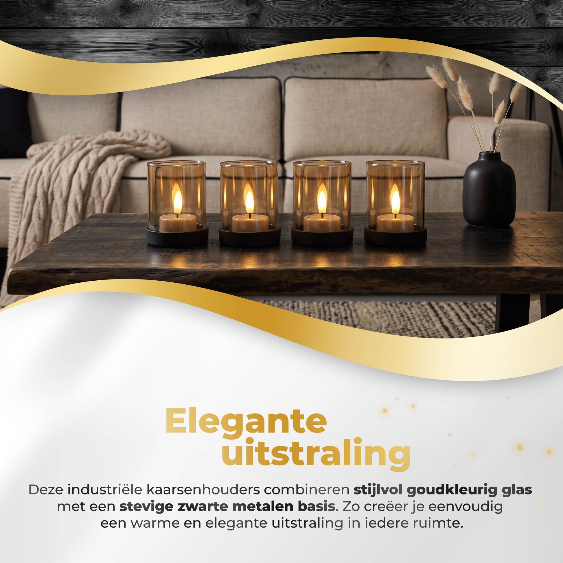 KENN® industriële kaarsenhouders van goudkleurig zandglas elegantie in woonkamer