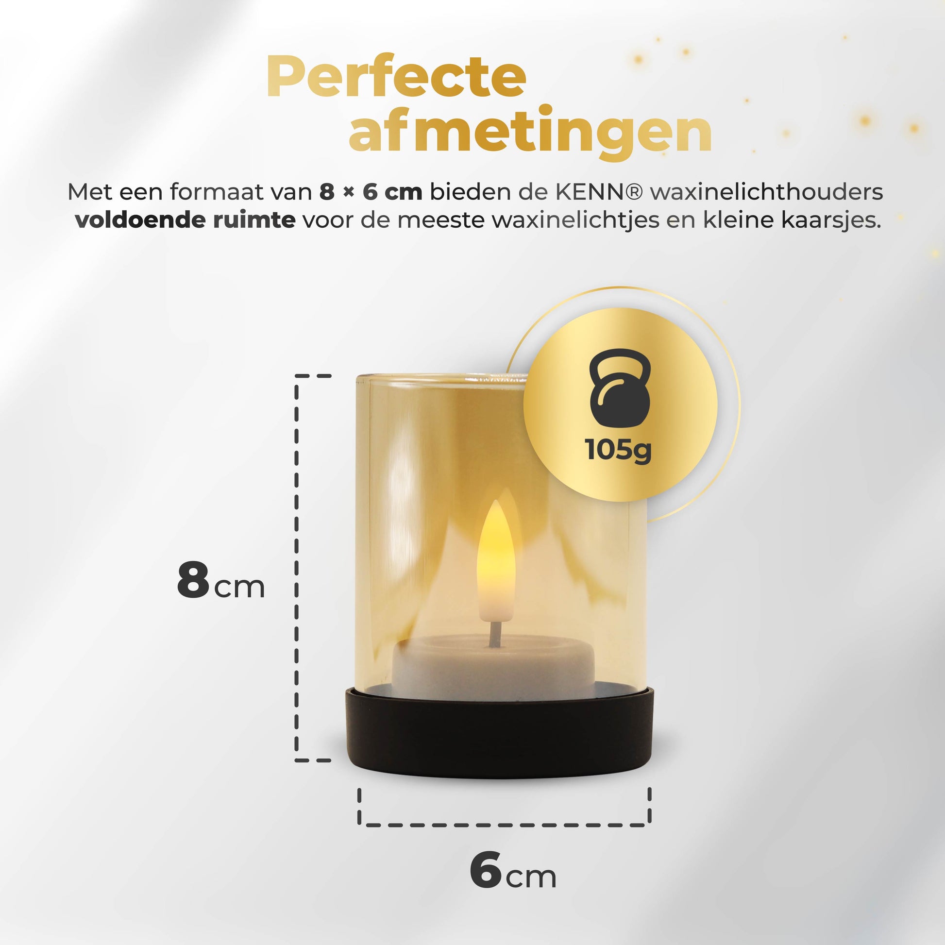 KENN® industriële kaarsenhouders van goudkleurig zandglas afmetingen