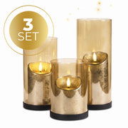 Set van 3 industriële KENN® kaarsenhouders van goudkleurig glas met zwarte metalen basis
