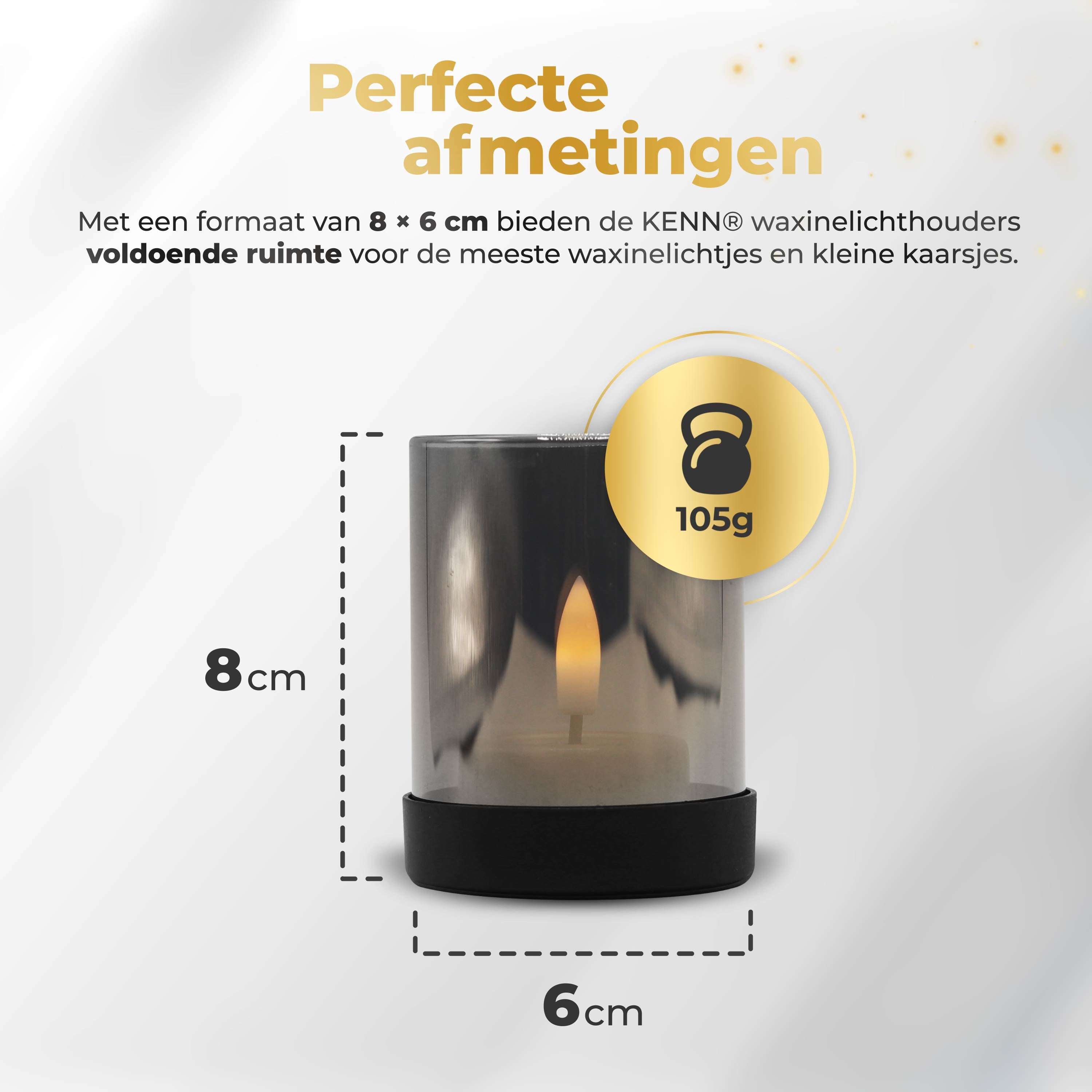 KENN® industriële kaarsenhouders van rookglas met zwarte metalen basis met perfecte afmetingen