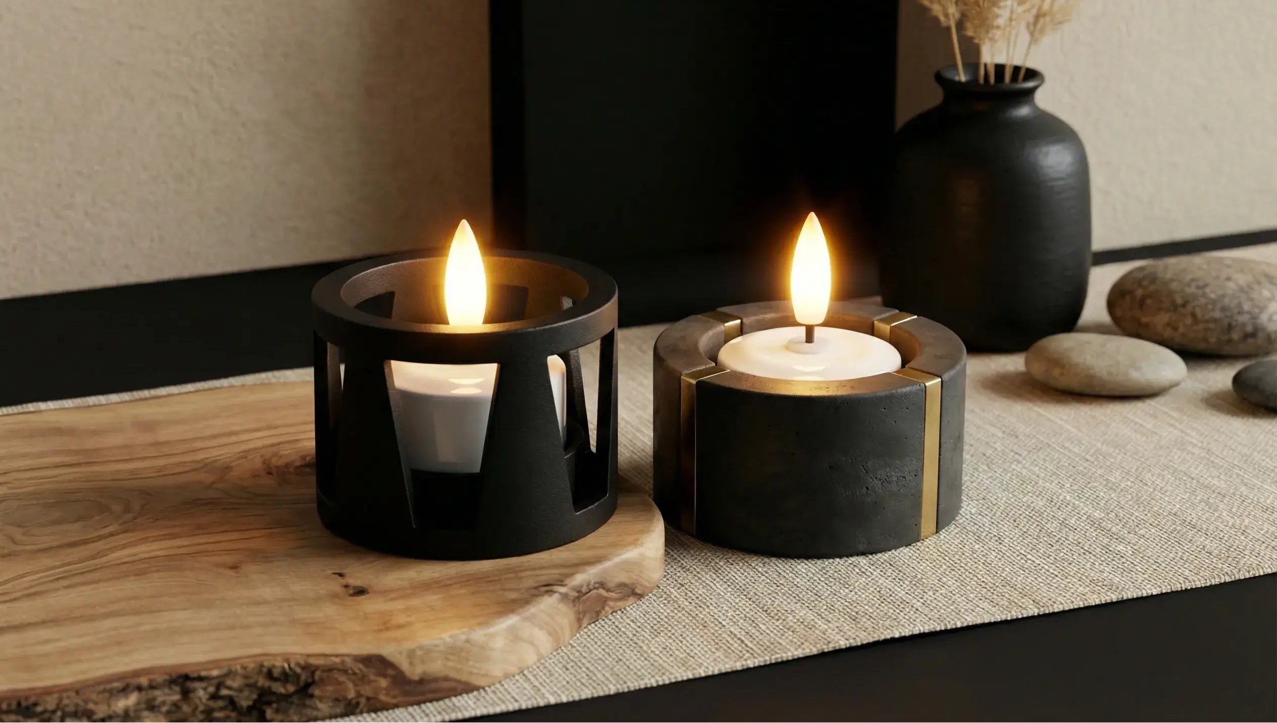 KENN® oplaadbare waxinelichtjes in luxe zwarte kaarsenhouders