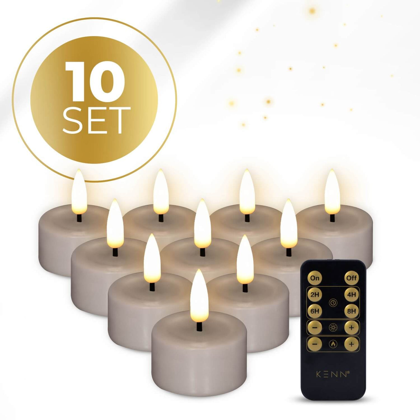 KENN® 10-delige set waxinelichtjes op batterij in taupe met afstandsbediening