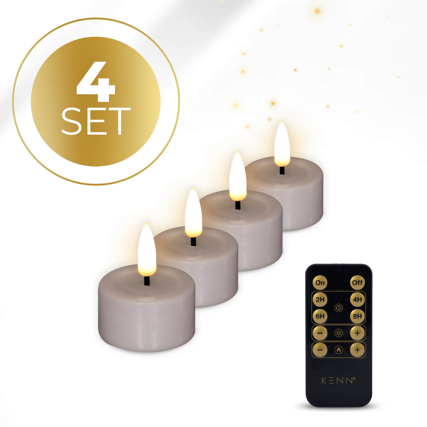 KENN® 4-delige set waxinelichtjes op batterij in taupe met afstandsbediening