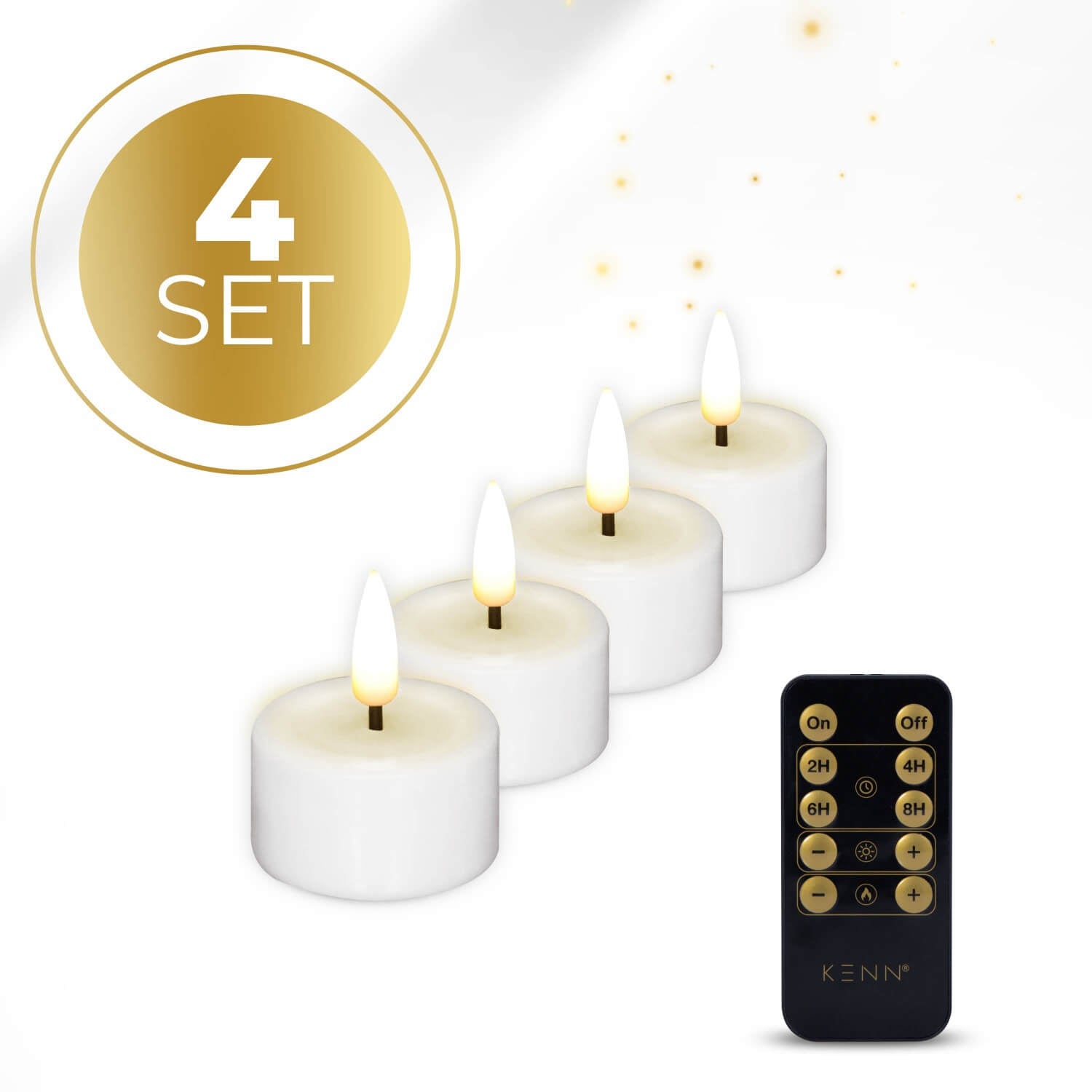KENN® 4-delige set waxinelichtjes op batterij in wit met afstandsbediening