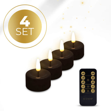 KENN® 4-delige set waxinelichtjes op batterij in zwart met afstandsbediening